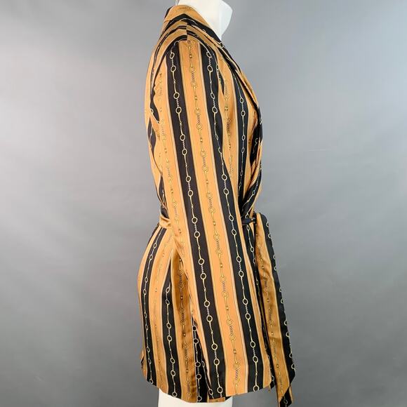 GUCCI 2019 Size 40 Black Brown Gold Chain Silk Dressing Gown Robe Coat - Picture 3 of 10